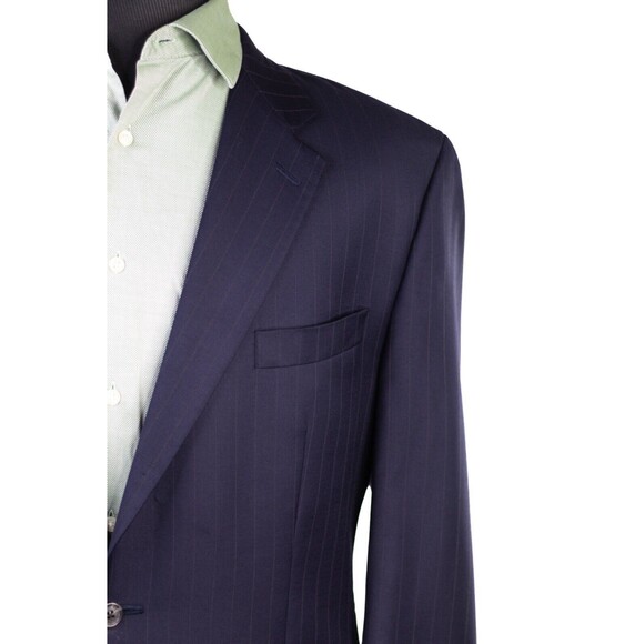 Chaps Ralph Lauren Wool Cashmere 2 Button Blazer 44L Navy Blue Striped - Picture 5 of 12